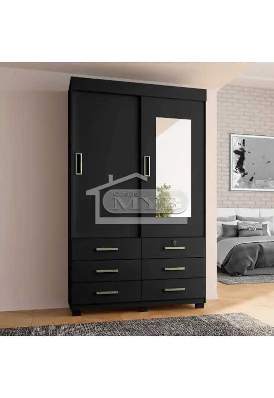 ROUPEIRO BUZIOS 6 GAV CORRER C ESPELHO RUDRACK (PRETO)