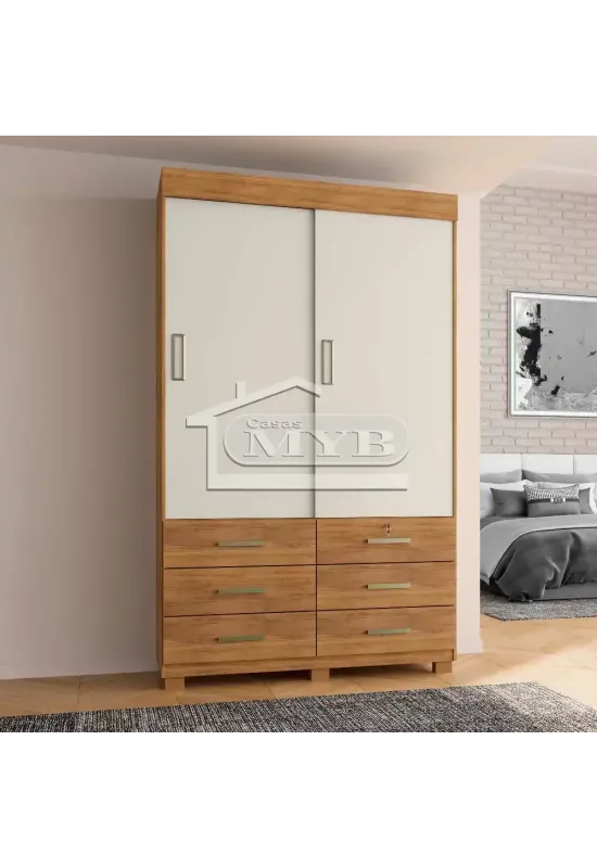 ROUPEIRO BUZIOS 6 GAV CORRER C ESPELHO RUDRACK (CEDRO/CEDRO /AREIA)