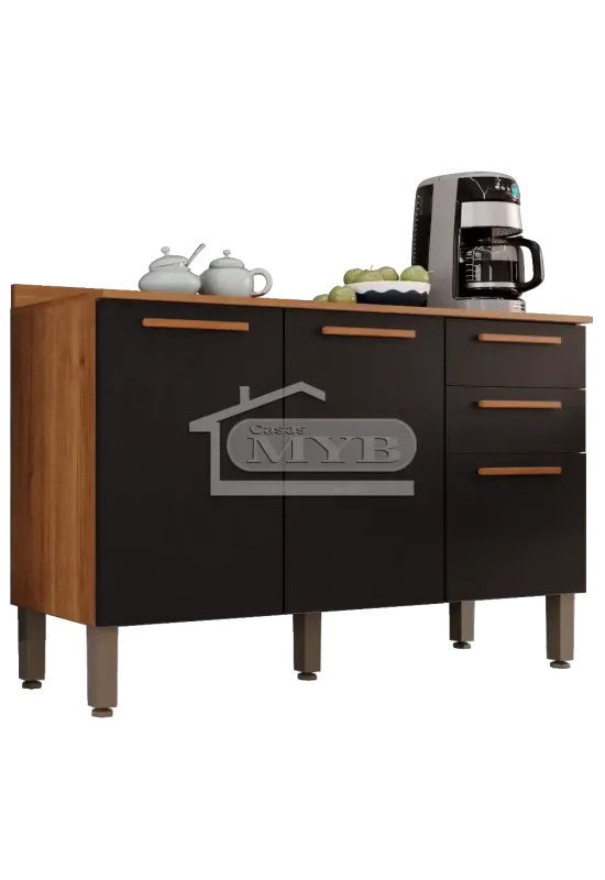 BALCAO COZINHA NEW VALENCIA  (CINAMOMO/PRETO)