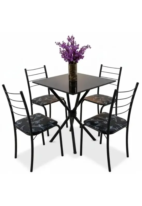 MESA RIO 70 X 70  CAD RIO MARTELADA C. TEMPEST PRETO  GRANITADA