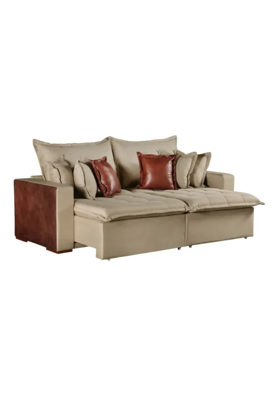 SOFA SIENA 2,20 CAIXA ZERO NO LINHO  BEGE / MARROM