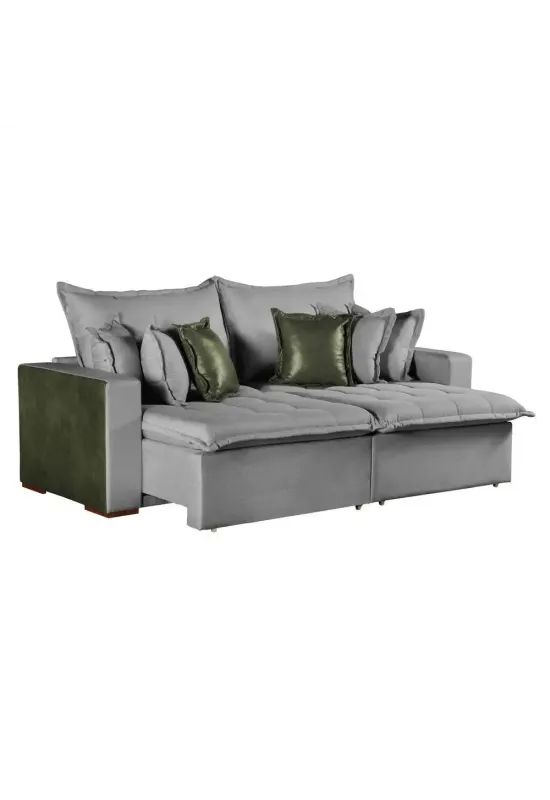 SOFA SIENA 2,20 CAIXA ZERO NO LINHO  CINZA / VERDE